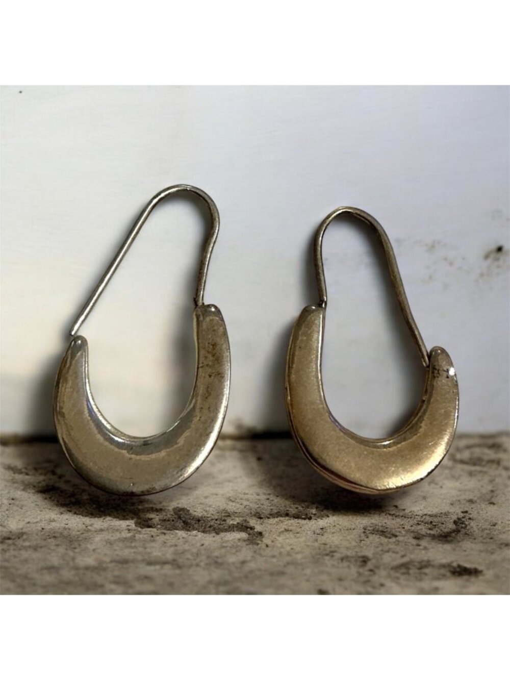 Vintage Sterling Silver Half-Crescent Earrings Drop Dangle Hook Design